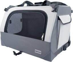 Mersjo Transporter dla psa i kota Outlander składany, 3 wejścia, mata, pas samochodowy, 60 x 40 x 40 cm, do 15 kg, szary