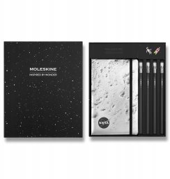 Moleskine Zestaw NASA: 2 przypinki + 1 notes L w linie + 4 ołówki (MS-9277543)