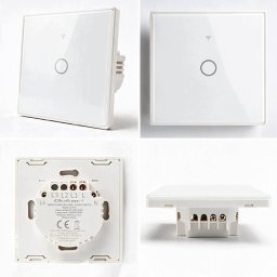 Qoltec Inteligentny dotykowy 1-kanałowy włącznik wyłącznik światła Wi-Fi Timer Tuya Smart life Hartowane szkło Biały (52715)