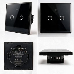 Qoltec Inteligentny dotykowy 2-kanałowy włącznik wyłącznik światła Wi-Fi Timer Tuya Smart life Hartowane szkło Czarny (52712)