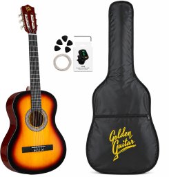 Golden Guitar Zestaw: Gitara klasyczna 4/4 38 kolor sunburst GK38SU pokrowiec+ tuner+ struny+ kostki one size