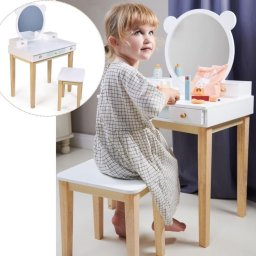 Tender Toys Toaletka z lustrem misiem drewniana, szufladki... EDUKAMP (0191856088219)