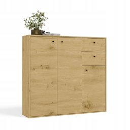Topeshop Komoda Fran Dąb Artisan 120 Cm 3 drzwi 2 szuflady 30 Cm do salonu sypialni (M-MP-K-FRAN-120-ART)