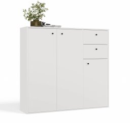 Meblar Komoda FRAN biały 120 Cm szafka 3 drzwi 2 szuflady 30 Cm do salonu sypialni (M-MP-K-FRAN-120-BIA)