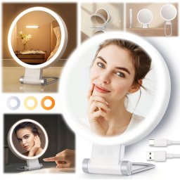 KAEM Duże podwójne lusterko kosmetyczne 1X+10X podświetlane LED do makijażu AKU