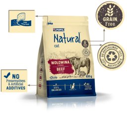 NATURAL , karma sucha dla kota, wołowina z królikiem 830g