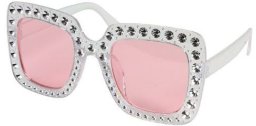 White bling-bling glasses with pink lenses (7393616538160)