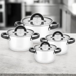 Lumarko Zestaw Garnków Lustral INOX 8 CZ. (1,25L 1,9L 2,6L 4,4L +pokrywki) (FLORINA-GA-500-44)