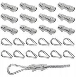 ENERGOTYTAN Zaciski do linek stalowych M5, 24 sztuki, 12 x kleszczy 5 mm i 12 x kauszy