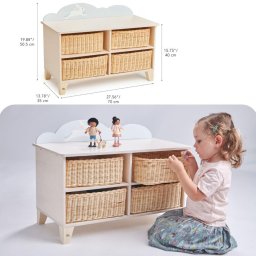 Tender Toys Drewniana szafka z wiklinowymi koszykami