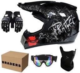 PRO-BIKER Zestaw dziedzięcy kask crossowy Enduro + gogle + rękawice + maska BRADERS (18914346251)