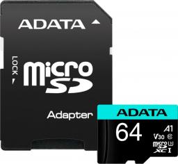 Karta ADATA Premier Pro MicroSDXC 64 GB Class 10 UHS-I/U3 A2 V30 (AUSDX64GUI3V30SA2-RA1)