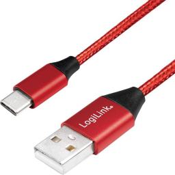 Kabel USB LogiLink USB-A - USB-C 0.3 m Czerwony (CU0147)