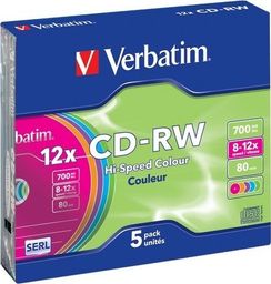 Verbatim CD-RW 700 MB 12x 5 sztuk (43167)