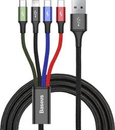Kabel USB Baseus USB-A - 2x USB-C + Lightning + microUSB 1.2 m Czarny (CA1T4-B01)