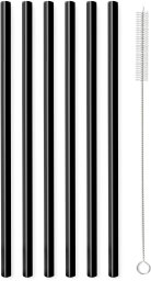 Vialli Design SŁOMKI SZKLANE CZARNE 20cm ZESTAW 6 SZTUK ZE SZCZOTECZKĄ 26599 VIALLI DESIGN