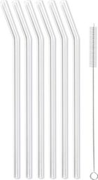 Vialli Design SŁOMKI SZKLANE TRANSPARENT ZAKRZYWIONE 23cm ZESTAW 6 SZTUK ZE SZCZOTECZKĄ 26629 VIALLI DESIGN