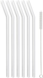 Vialli Design SŁOMKI SZKLANE TRANSPARENT ZAKRZYWIONE 23cm ZESTAW 6 SZTUK ZE SZCZOTECZKĄ 26629 VIALLI DESIGN