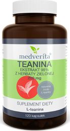 MEDVERITA Teanina 200mg, Ekstrakt 98% z zielonej herbaty, 120 kapsułek