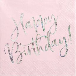 Party Deco Serwetki urodzinowe jasnoróżowe Happy Birthday - 33 cm - 20 szt. uniwersalny