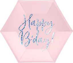 Party Deco talerzyki urodzinowe jasnoróżowe Happy B'day 20 cm 6 sztuk uniwersalne (43761)