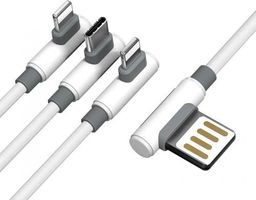 Kabel USB Proda USB-A - USB-C + 2x Lightning 1 m Biały (proda_20200212134043)