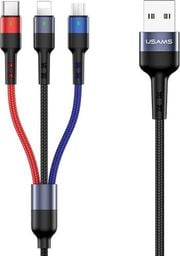 Kabel USB Usams USB-A - USB-C + microUSB + Lightning 0.35 m Czarny (63751-uniw)