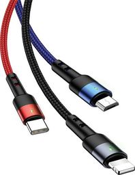Kabel USB Usams USB-A - USB-C + microUSB + Lightning 3 m Czarny (63753-uniw)