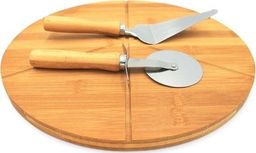 Deska do krojenia Tadar do serwowania bambusowa do pizzy + nóż + łopatka 33x33cm 