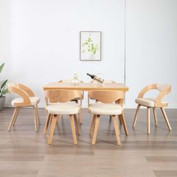  vidaXL Krzesła do jadalni, 6 szt., kremowe, gięte drewno i ekoskóra