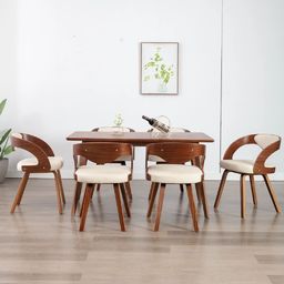  vidaXL Krzesła do jadalni, 6 szt., kremowe, gięte drewno i ekoskóra