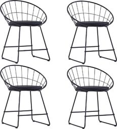  vidaXL Krzesła z siedziskami ze sztucznej skóry, 4 szt., czarne, stal
