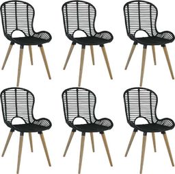  vidaXL Krzesła stołowe, 6 szt., czarne, naturalny rattan