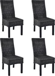  vidaXL Krzesła stołowe, 4 szt., czarne, rattan Kubu i drewno mango