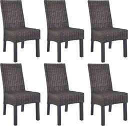  vidaXL Krzesła stołowe, 6 szt., brązowe, rattan Kubu i drewno mango