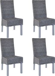  vidaXL Krzesła stołowe, 4 szt., szare, rattan Kubu i drewno mango
