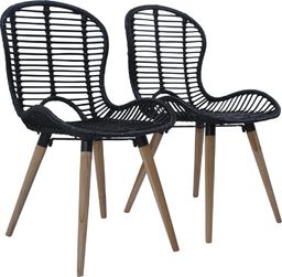  vidaXL Krzesła stołowe, 2 szt., czarne, naturalny rattan