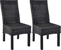  vidaXL Krzesła stołowe, 2 szt., czarne, rattan Kubu i drewno mango