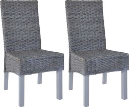  vidaXL Krzesła stołowe, 2 szt., szare, rattan Kubu i drewno mango