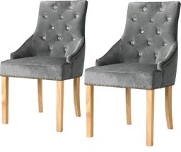  vidaXL Krzesła stołowe, 2 szt., srebrne, drewno dębowe i aksamit