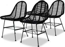  vidaXL Krzesła stołowe, 4 szt., czarne, naturalny rattan