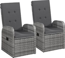  vidaXL rozkładane fotele ogrodowe, 2 sztuki, poduszki, rattan PE, szare (47676)