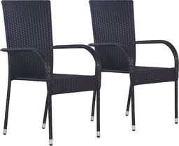 vidaXL sztaplowane krzesła ogrodowe, 2 sztuki, polirattan, czarne (44238)