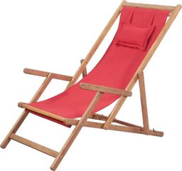 vidaXL składany leżak plażowy, tkanina i drewniana rama, czerwony (43995)