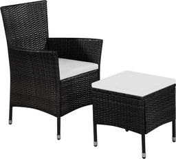  vidaXL fotel ogrodowy z podnóżkiem i poduszkami, polirattan, czarny (44091)