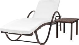  vidaXL leżak z poduszką i stolikiem, polirattan, brązowy (42885)