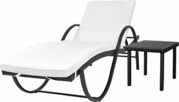  vidaXL leżak z poduszką i stolikiem, polirattan, czarny (42886)