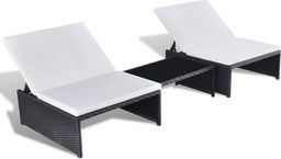  vidaXL leżaki ze stolikiem, 2 sztuki, polirattan, czarne (43069)