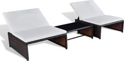  vidaXL leżaki ze stolikiem, 2 sztuki, polirattan, brązowe (43068)