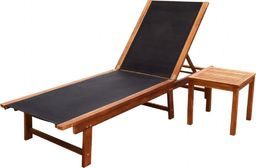  vidaXL leżak ze stolikiem, lite drewno akacjowe i tkanina textilene (41746)
